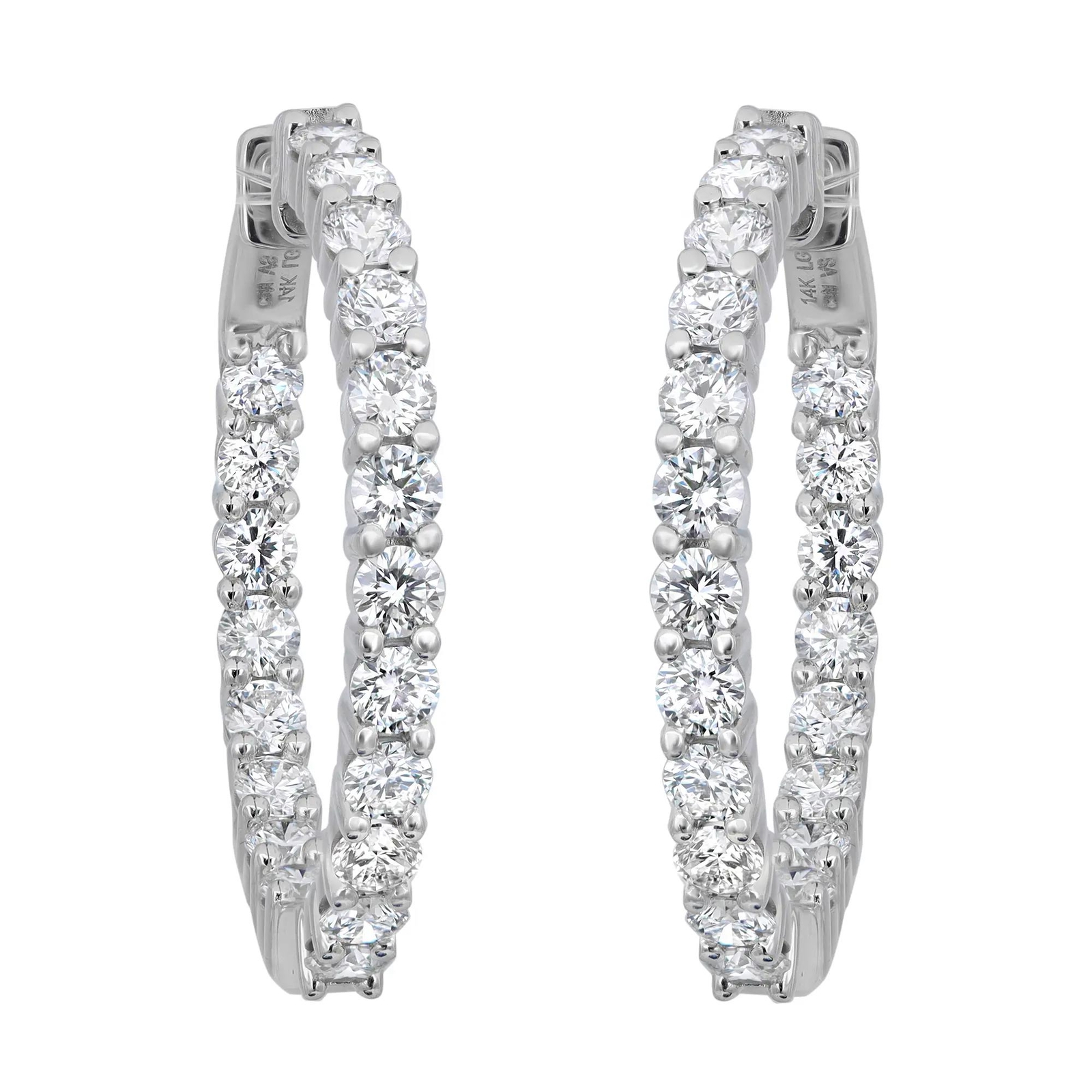 Round Cut Lab Grown Diamond Hoop Earrings 14K White Gold 3.86Cttw