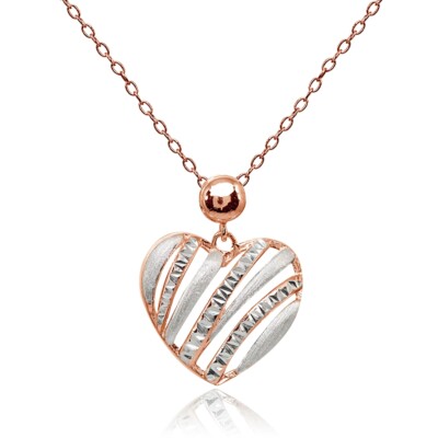 Brushed Heart Bead Friendship Two-Tone Rose Gold Plated Silver Necklace