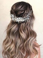 Bride Wedding Hair Vine Flower Hair Piece Rhinestone Bridal Headpiece Silver