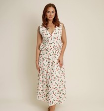 Bailey Rose Sweet Strawberry Print Midi Dress LG Cottage Coquette Retro Picnic