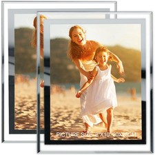 8x10 Picture Frames Silver - Set of 2, HD Real Glass 8 by 10 Photo Frame Mirr...