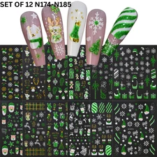 12pcs 3D Christmas Nail Decals – Santa, Snowman & Holiday Candy Design
