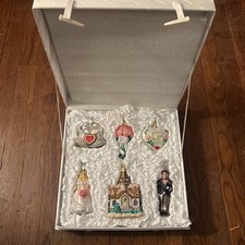Old World Christmas Set of 6 Blown Glass Wedding Ornaments in Keepsake Satin Box