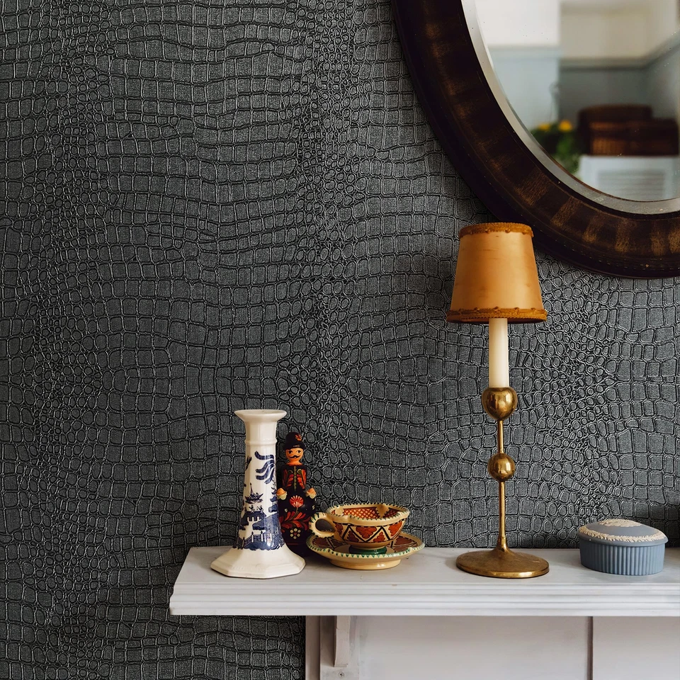 Black Crocodile Textured Peel and Stick Wallpaper Self Adhesive Vinyl Wall Panel - Image 2 of 4