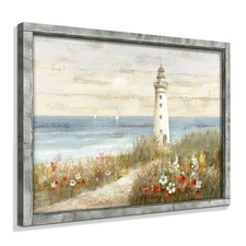 Seascapes Framed Wooden Wall Art: Ocean Artwork Lighthouse Painting Abstract ...