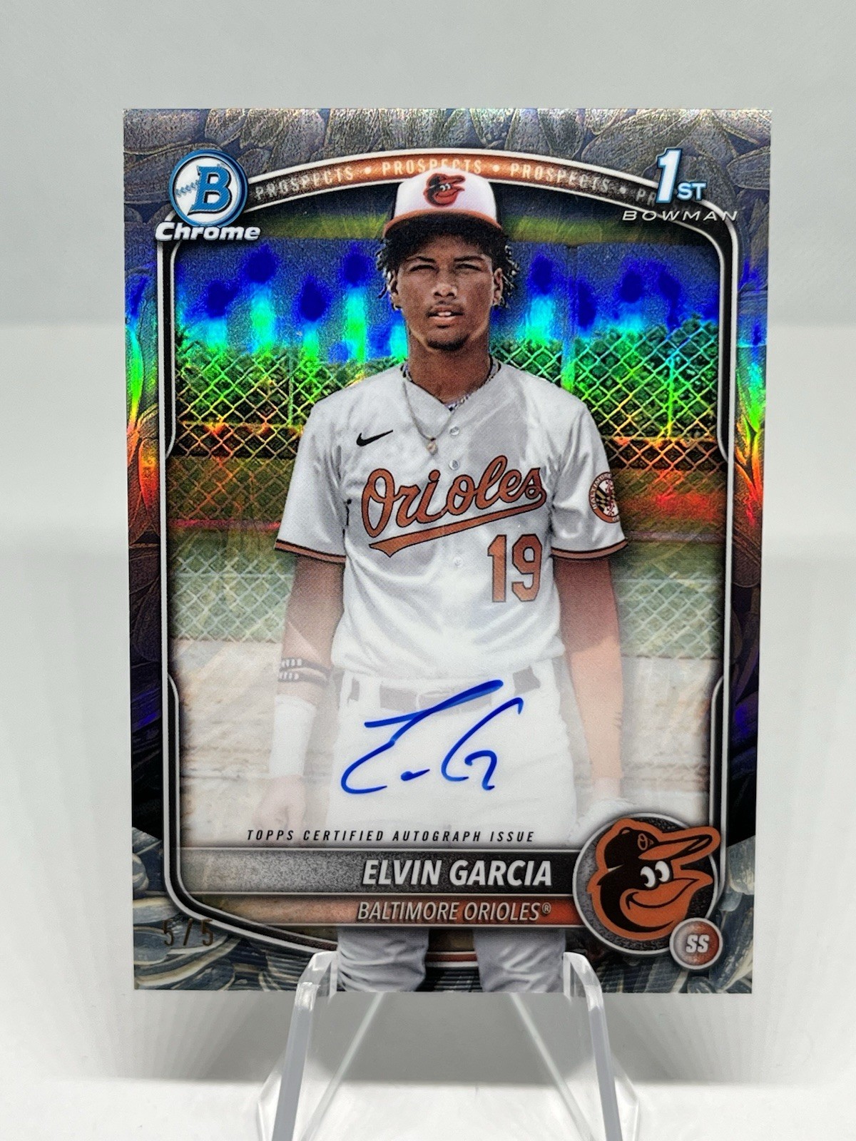 ELVIN GARCIA 2025 Bowman Chrome 1ST SUNFLOWER SEEDS SSP AUTO 5/5 Card Orioles