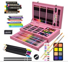 145 Piece Deluxe Art Set Wooden Art Box  Drawing Kit with Crayons Oil Pastels..