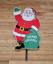 Christmas Santa Claus Season's Greetings Vintage Yard Sign Heavy Plastic 27"