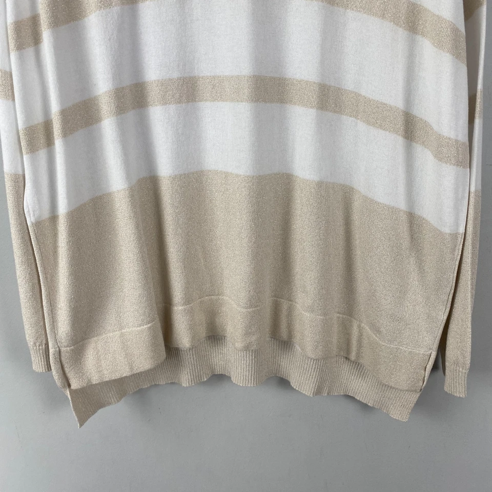 Suéter Planet By Lauren G Talla Única Brillante Rayas Cuello Barco Pima Mezcla Algodón Foto 3 de 4