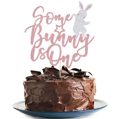 Some Bunny Is Cake Topper with Glitter Easter Bunny First Cake Pick for Happy...