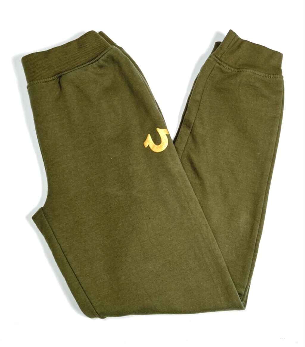 True Religion Girls Sweatpants Olive Green Gold Logo Joggers L