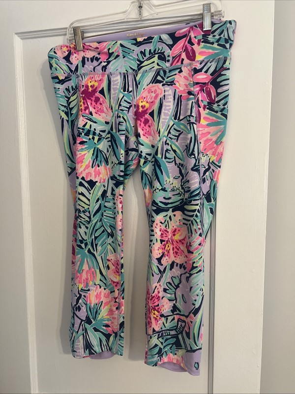 Lilly Pulitzer Purple, Pink And Green Multi Print Luxletic Capri Leggings Size L