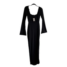 NWT Windsor M Black Mesh Bell Sleeve Maxi Dress Square Neck Slit Formal Gown Y2K