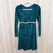 Jamie Brooke Crushed Velvet Long Sleeve Dress Sz S Green Ren Faire Forest Fairy