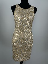 alice + olivia 3 Gold Sequin Sleeveless Sheath Dress Scoop Neck Short W XS Prom
