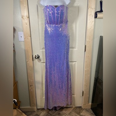 Elegant Strapless Lavender Sequin Gown