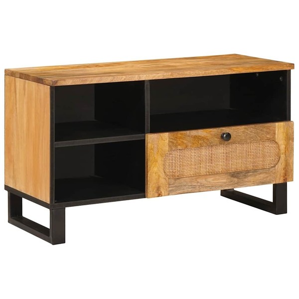 Tv-SchräNk Mit Regal Braun 80 X 33 X 46 Cm Massivholz Mango TV-SCHRÄNK Medienauf-image