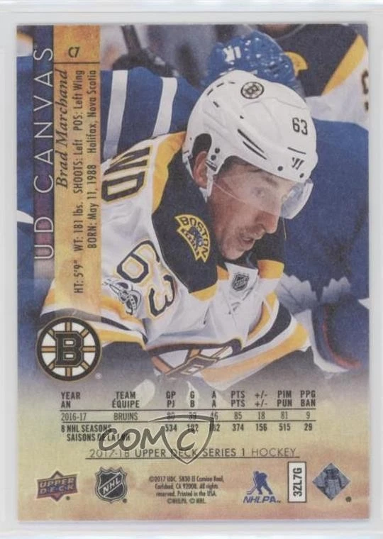2017-18 Upper Deck UD Canvas Brad Marchand #C7 - Image 2 of 2