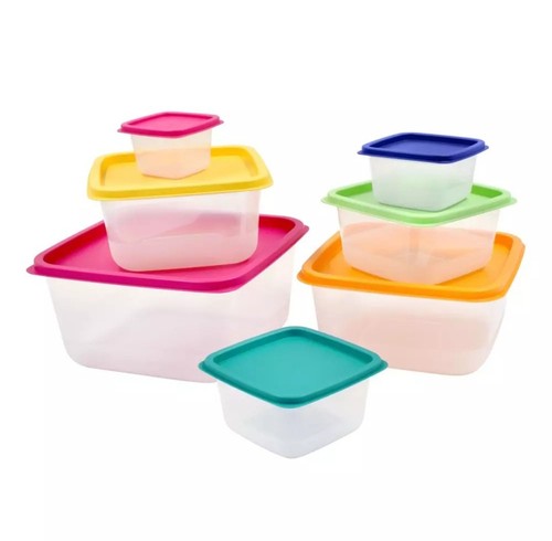 Plastic Food Storage Containers With Multi Color Lids Stackable Boxes ...