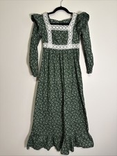 Vintage Prairie GreenFloral Lace Long Sleeve RuffleHemDress Junior16/17 Handmade