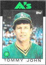 1986 Topps Tommy John 240 Oakland As Baseball Card Vintage
