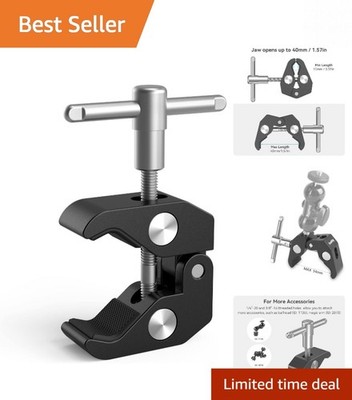 Versatile Super Clamp with 1/4 & 3/8 Thread for Cameras & Lights - Sturdy Design