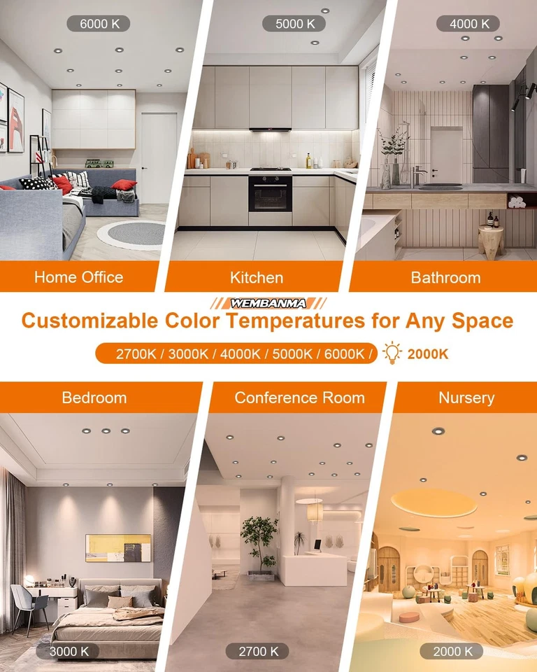 Luces nocturnas empotradas CRI90 3 pulgadas, foco interior LED cardán de 8 W, sin conexión... Foto 4 de 4