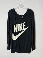 Nike Womens Sweatshirt Black Size M Boat Neck Long Sleeve Logo Print Sport