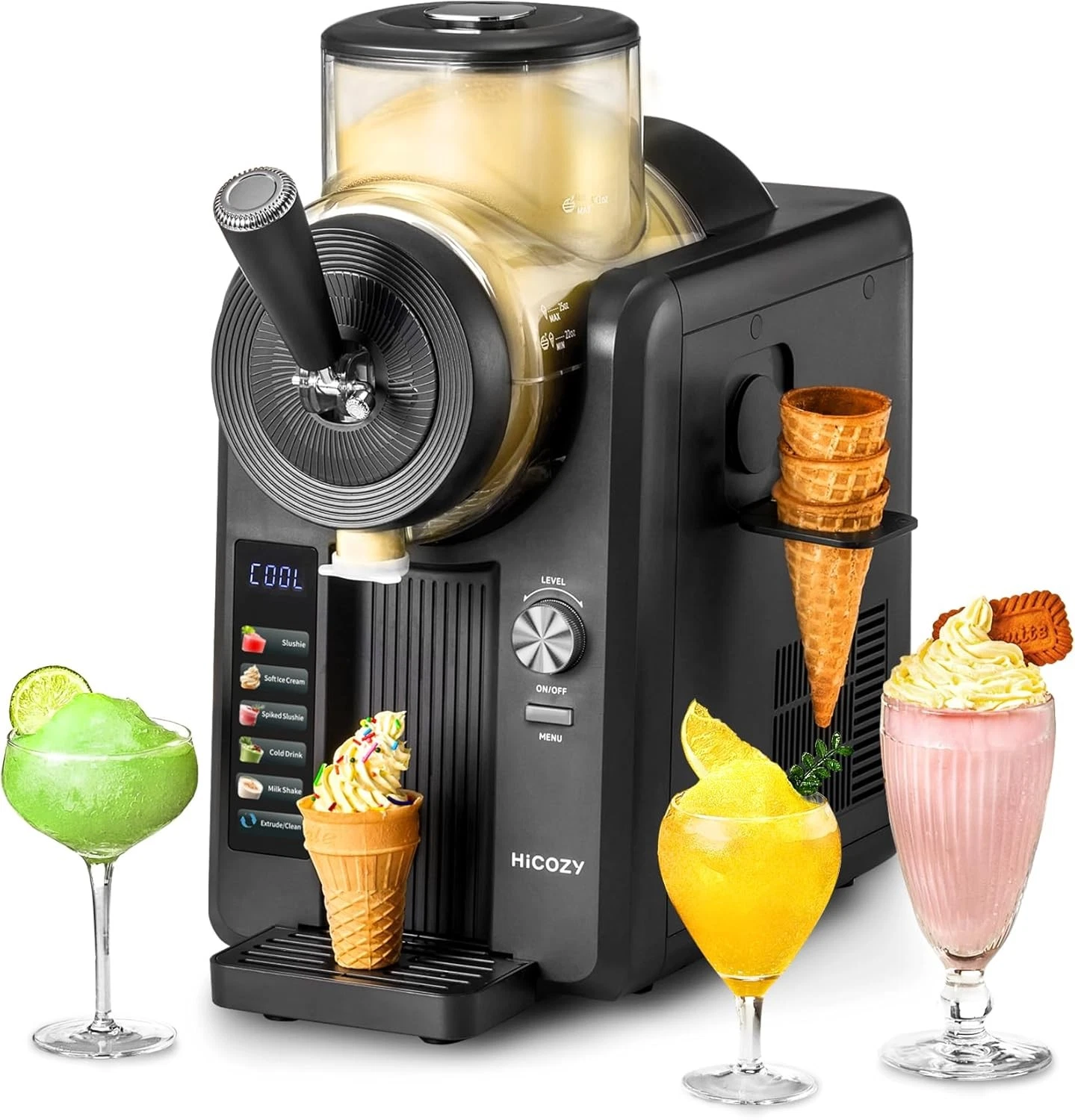 HiCOZY F3 Slushie & Soft Serve Ice Cream Machine 5 Presets Self-Cleaning No Ice
