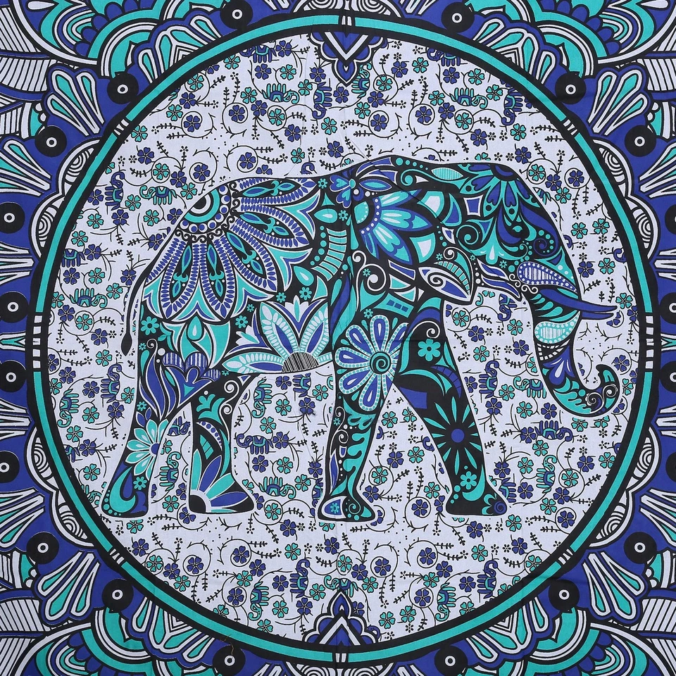 Tapiz Mandala Elefante Verde Turquesa Bohemio Colgante de Pared Grande 90x84 i... Foto 2 de 4