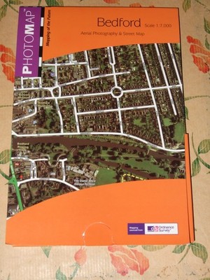 ORDNANCE SURVEY  PHOTOMAP  AERIAL PHOTO & STREET   BEDFORD    NO RIPS TEARS  VGC