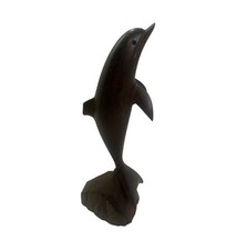 Hand Carved Solid Wood Dolphin Sculpture 12 Dark Wood Coastal Nautical Decor C5