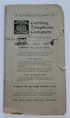 Antique 1905 Corning Iowa Telephone Company Directory