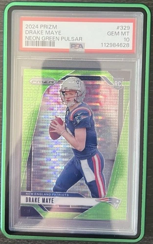 2024 Panini Prizm - Rookies Drake Maye #329 Neon Green Pulsar Prizm (RC) PSA 10