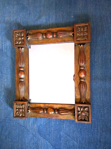 Antique Frame/Mirror Fine Carved Gilded Rosettes & Fancy Columns 14 X 12 in