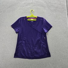 Koi Lite Women Scrub Top M Purple Style 316 Zipper PO VL96202 Slim Short Sleeve