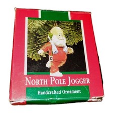 Vtg 1989 Hallmark Jogger Santa North Pole Christmas Ornament Handcrafted EUC