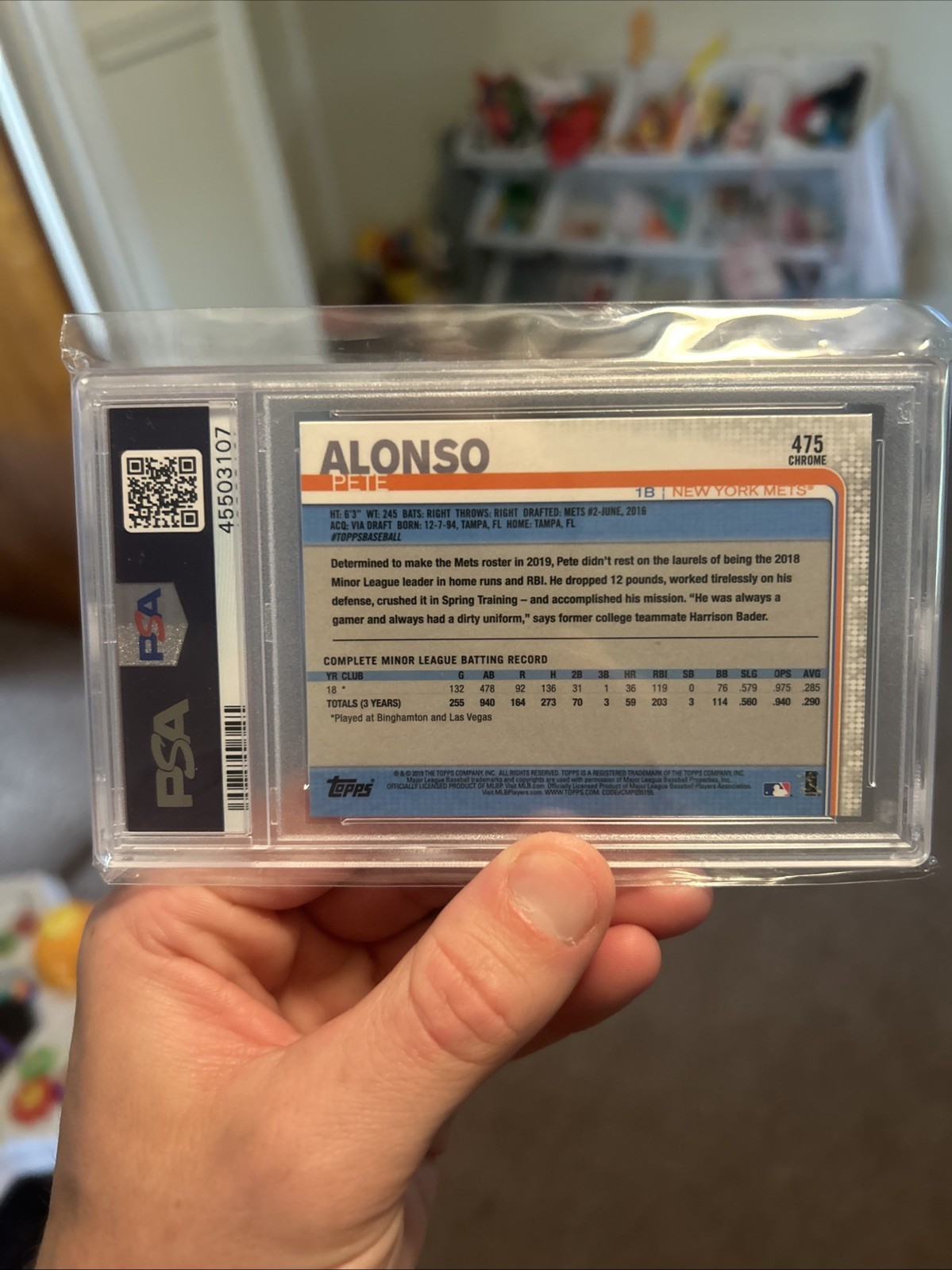 2019 Topps Complete Set Rookie Pete Alonso Chrome #475 PSA 10 Gem view 2