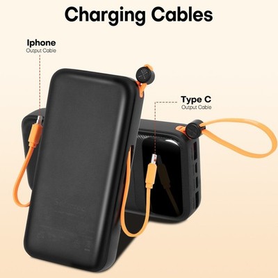 Powerbank 20000mAh tragbares Ladegerät integriertem USB-C-Kabel 66W Max