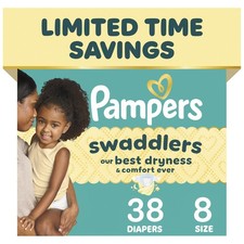 Pampers Swaddlers Diapers, Size 8 30 lbs , 38 Count, 8, Multicolor