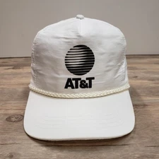 Vintage AT&T Hat Cap Snap Back White Rope Advertising Telecom Logo Mens 80s