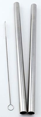 2 Stainless Steel Straws Big Straw Extra Wide 1/2'' X 9.5'' Long Thick Fat B