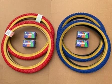 Bicycle TIRES + TUBES 20" x 2.125" Red/ Blue Gum Wall COMP III KNOBBY BMX Bike