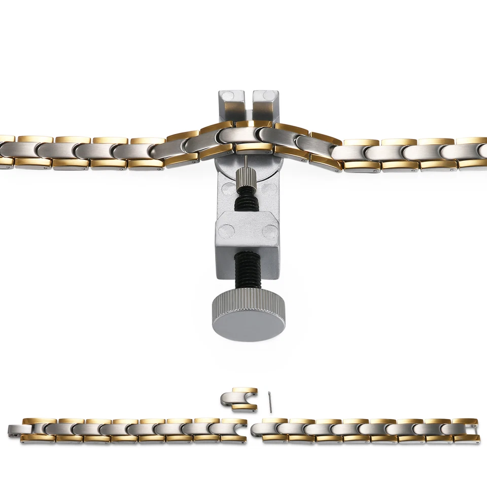 Cadena pulsera de terapia de poder de salud magnética de acero inoxidable dorado plateado para hombre Foto 4 de 4