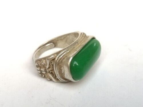 Collection Old China Tibet Silver Handmade Inlay Jade Ring Superb Ornament Gift - Picture 6 of 9