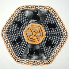 42 cm, 16.5 inch, Black Orange, Halloween, Cat, Gotic, Vica, Crochet Doily, 342