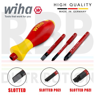 Wiha 43449 SlimBits Screwdriver Slotted PZ Bit Holder Slimvario VDE Electrician