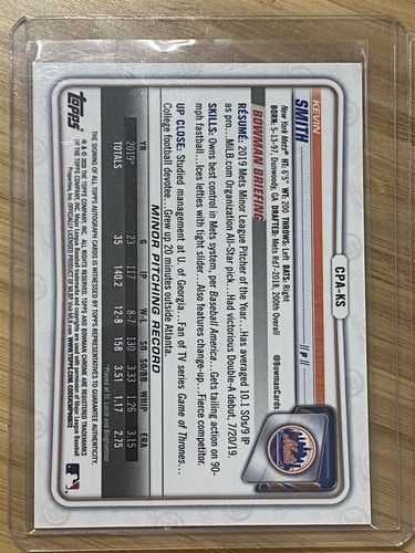 Bowman 2020 Chrome 1st Gold Shimmer Kevin Smith Mets Auto SP /50 - Picture 2 of 2