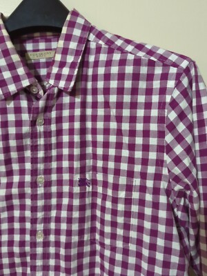 Burberry Brit Purple White Checkered Dress Shirt Men L Prorsum S5