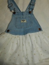 Euc Osh Kosh B Gosh Vintage Vest bak Girls 2T Shimmer Gold Star Tulle Overall Dr